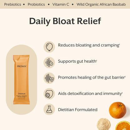 Promix Nutrition Debloat Powder for Gut Health, Reduces Bloating,30 Single Sticks